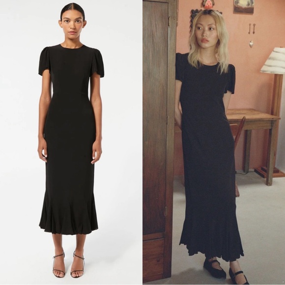 RHODE Lulani Black Short Sleeve Midi Sheath Dress NEW